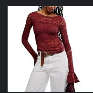 Free People Burgundy Lace Blouse